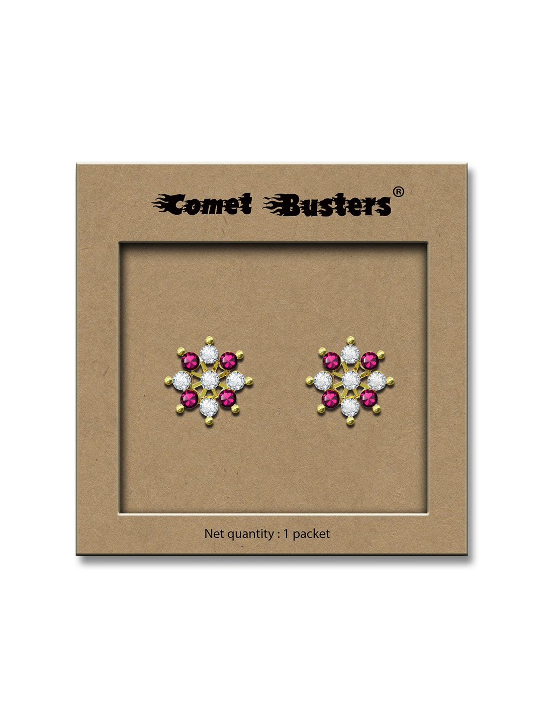 

Comet Busters Non Piercing Stick On Studs Earrings, Pink