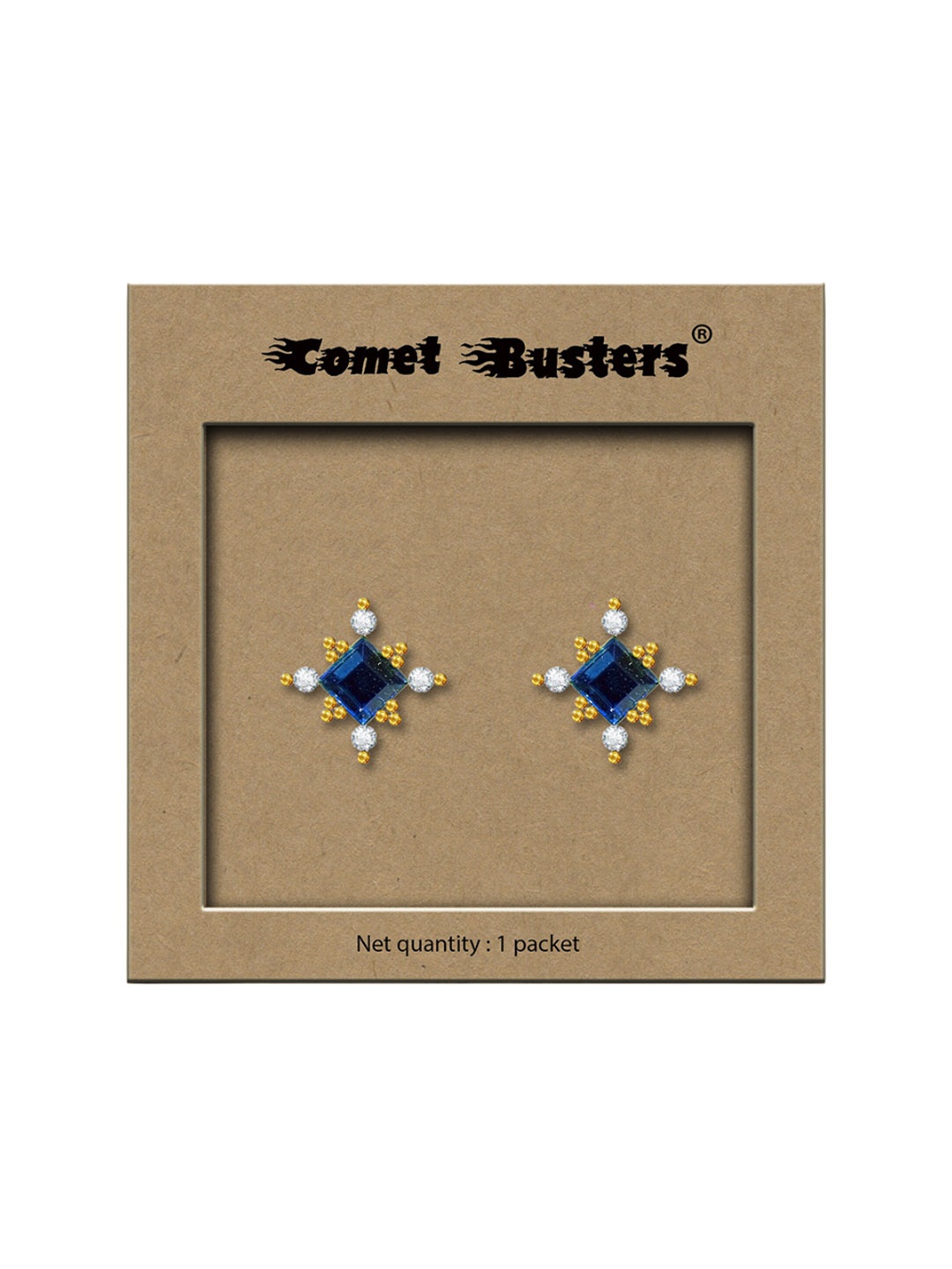 

Comet Busters Stone Studded Contemporary Reusable Non Piercing Ear Stickers Studs Earrings, Blue