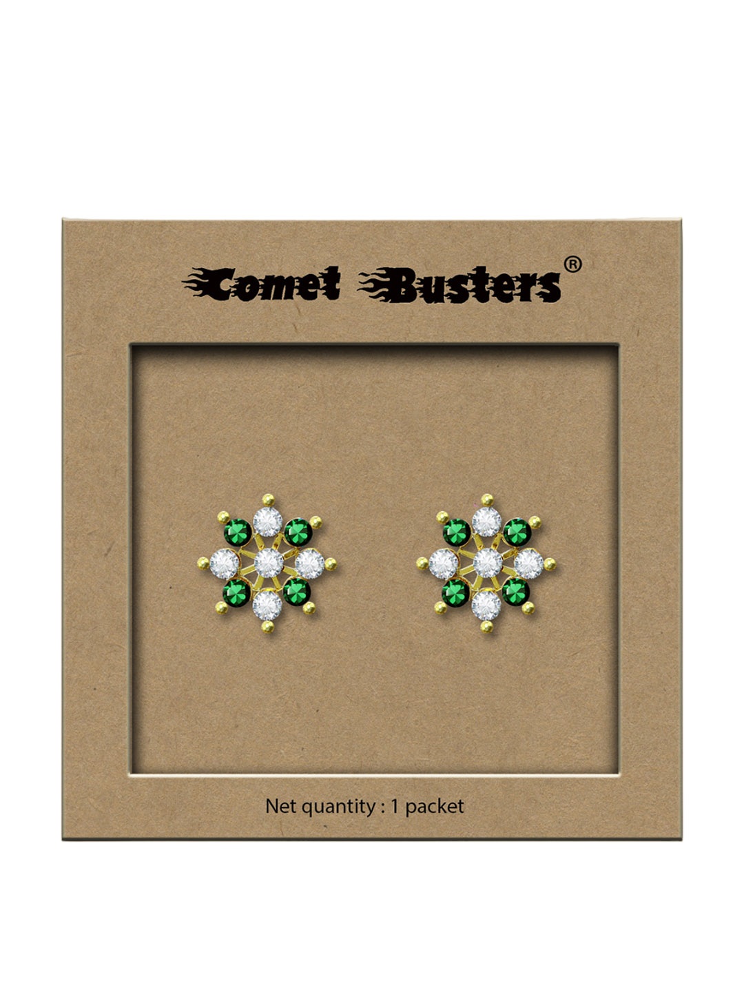

Comet Busters Stone Studded Contemporary Reusable Non Piercing Ear Stickers Studs Earrings, Green