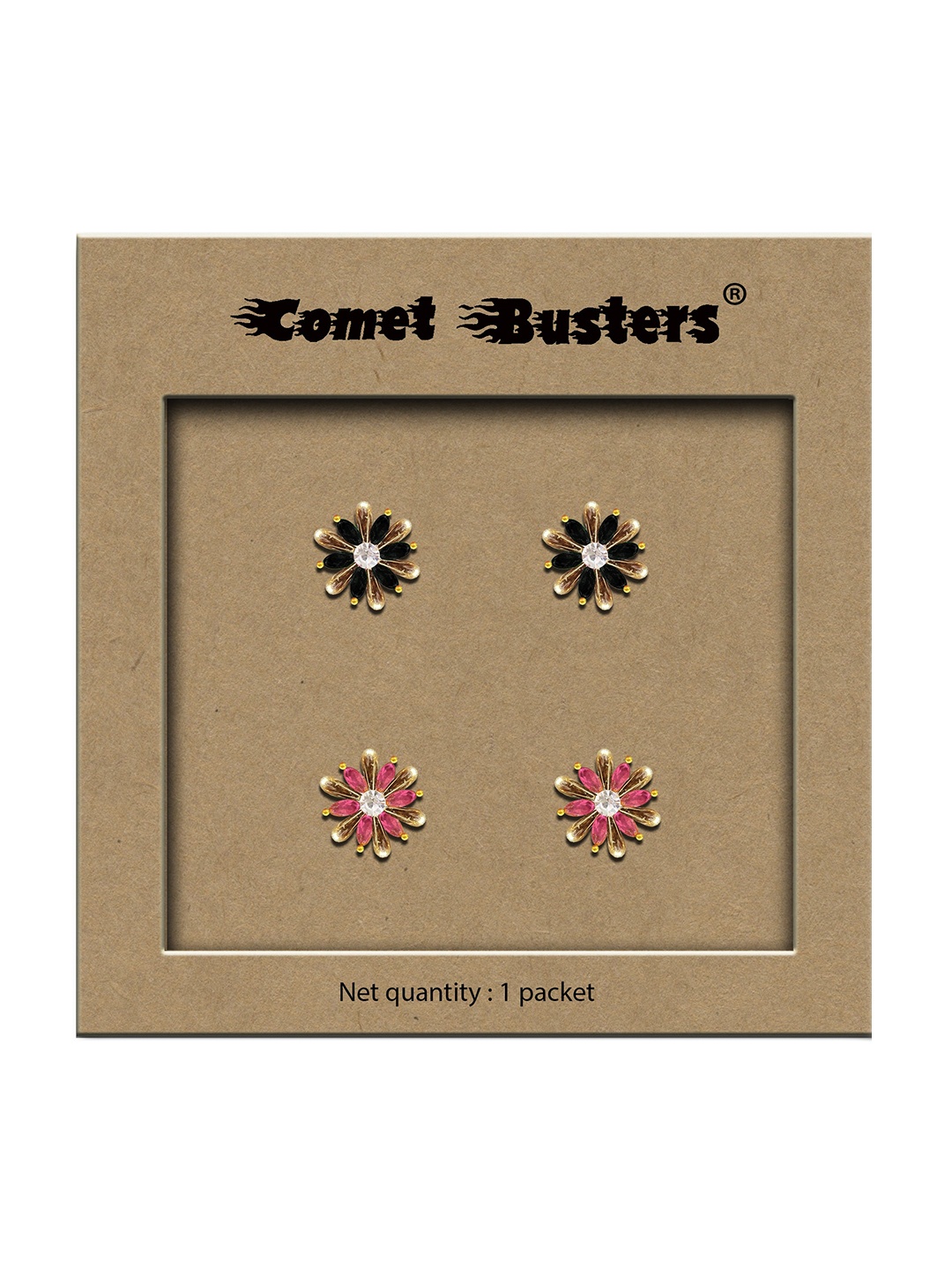 

Comet Busters Set Of 2 Stone Studded Reusable Non Piercing Ear Stickers Studs Earrings, Pink