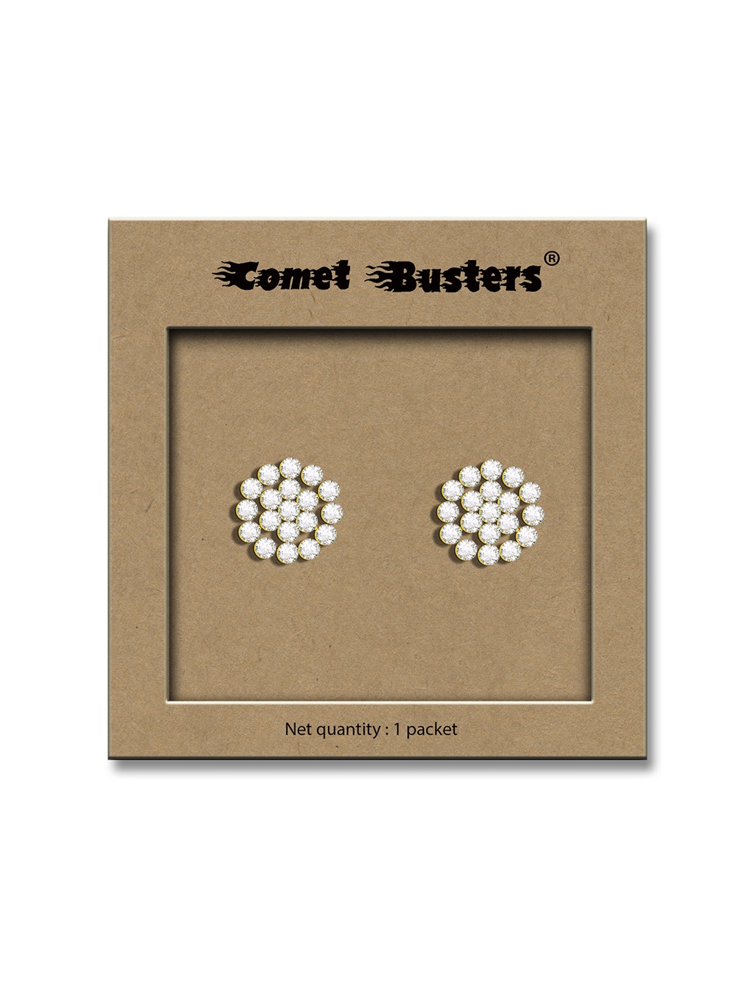 

Comet Busters Stone Studded Contemporary Reusable Non Piercing Ear Stickers Studs Earrings, Silver