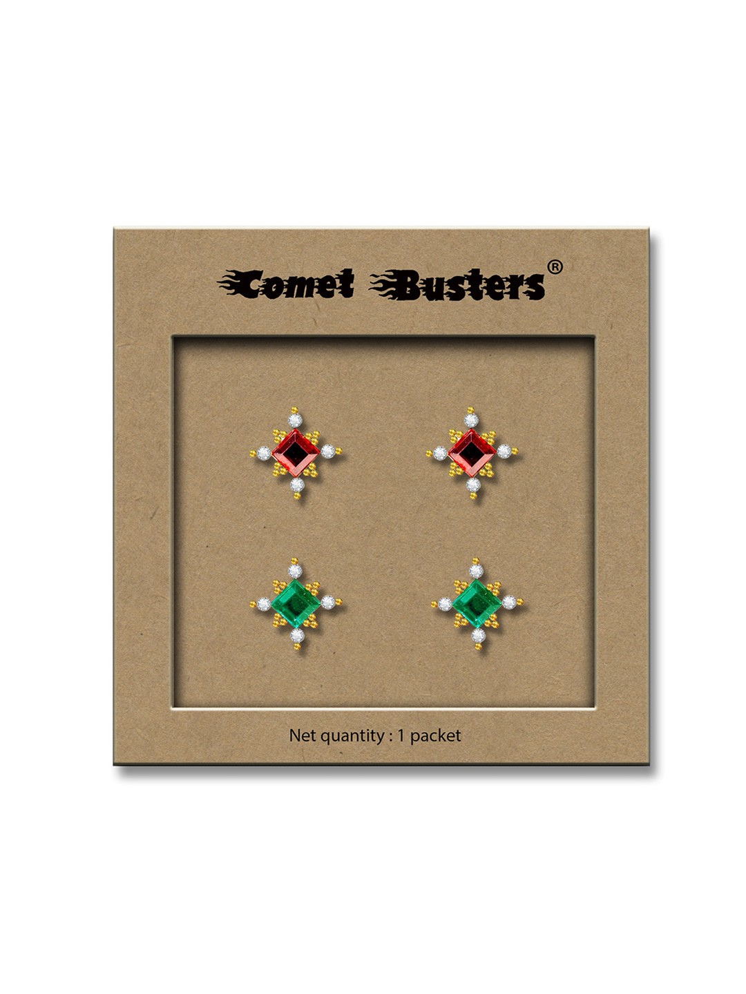 

Comet Busters Non Piercing Ear Stickers Studs Earrings, Red