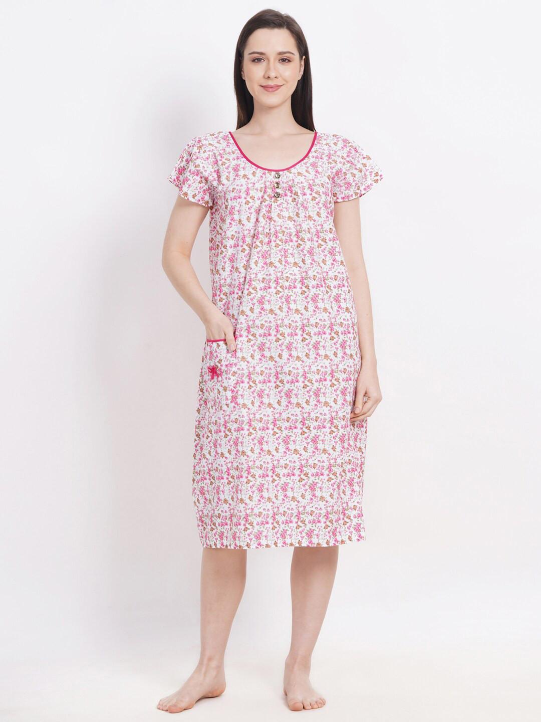 

Breezly Floral Printed Pure Cotton Midi Nightdress, White