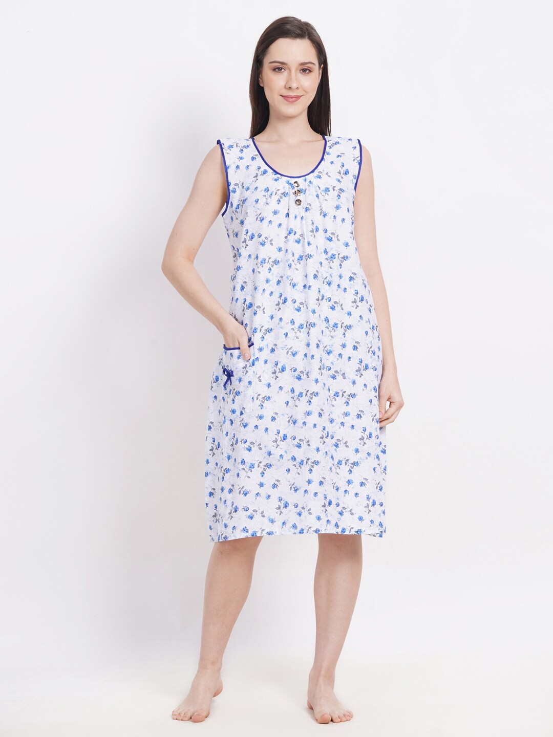 

Breezly Floral Printed Pure Cotton Nightdress, White