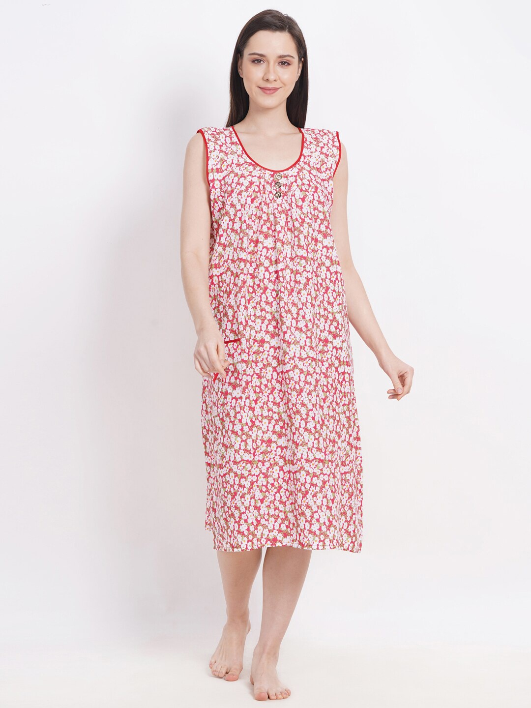 

Breezly Floral Printed Pure Cotton Nightdress, White