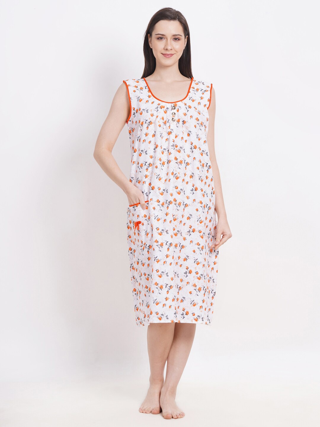 

Breezly Floral Printed Pure Cotton Nightdress, White