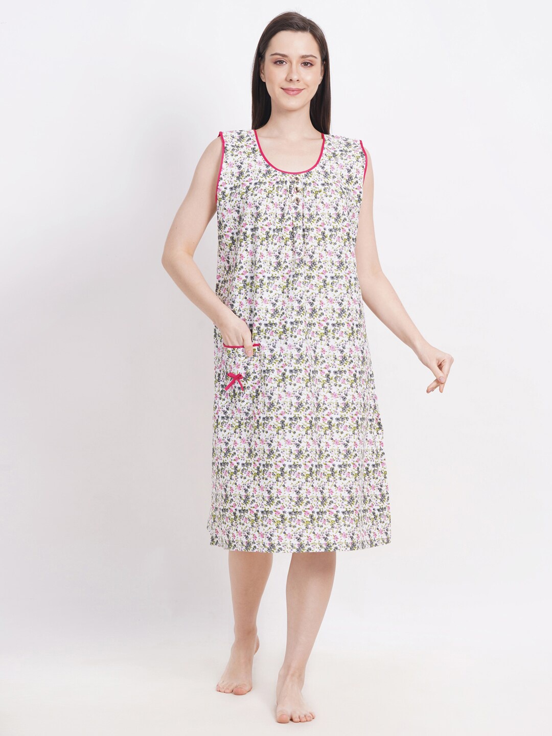 

Breezly Floral Printed Pure Cotton Nightdress, White