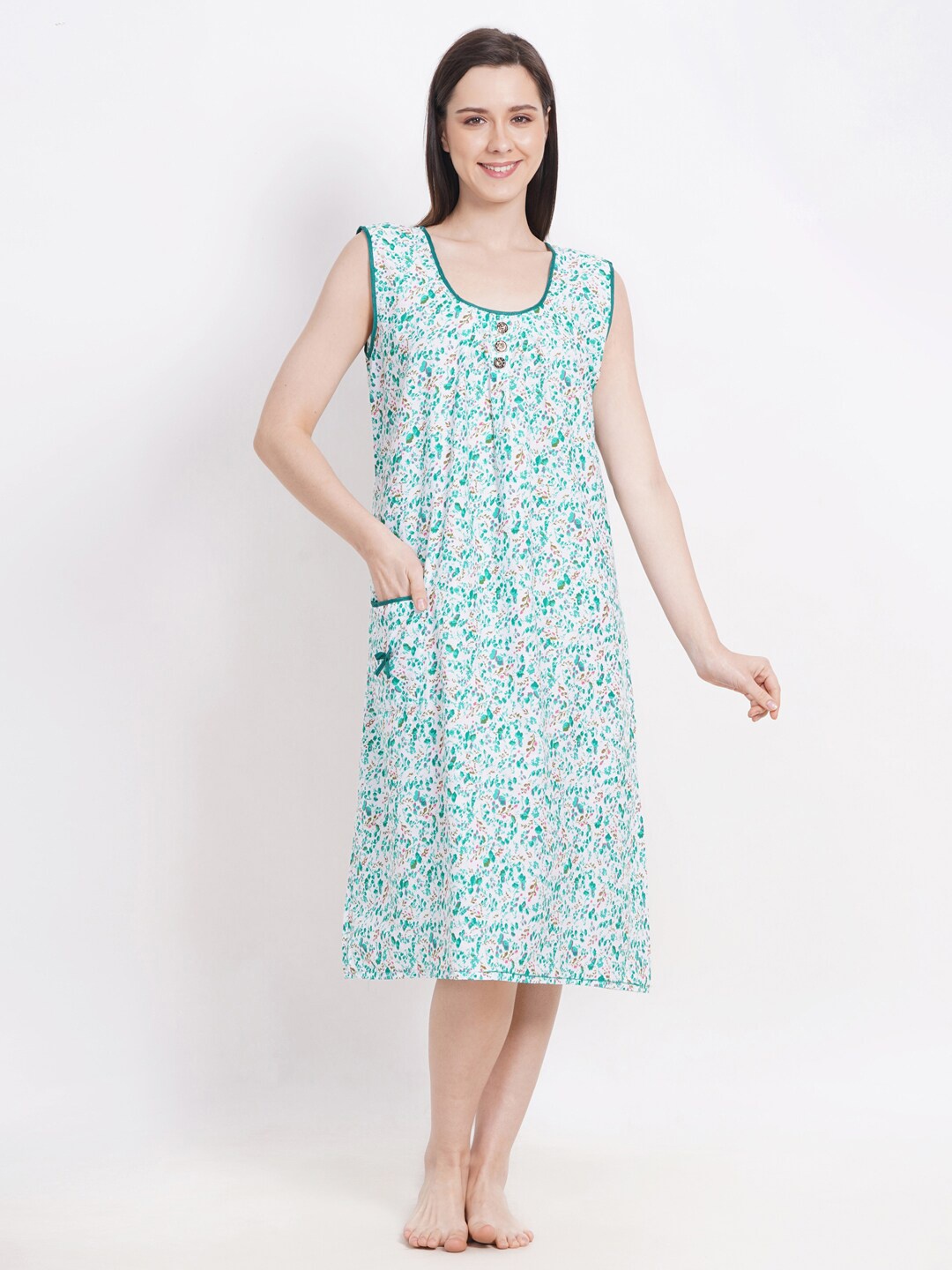 Breezly Floral Printed Pure Cotton Nightdress, White
