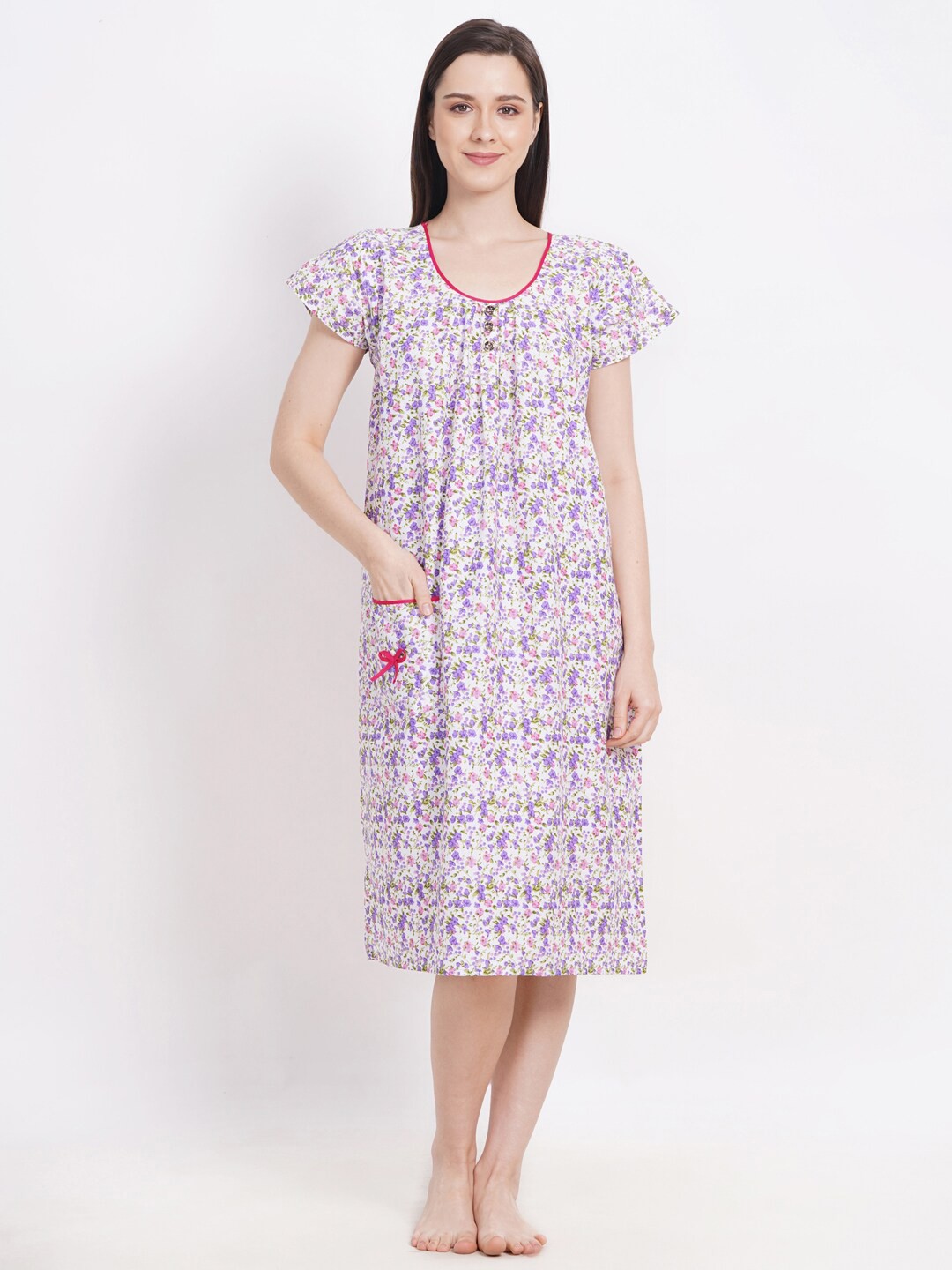 

Breezly Floral Printed Pure Cotton Nightdress, White