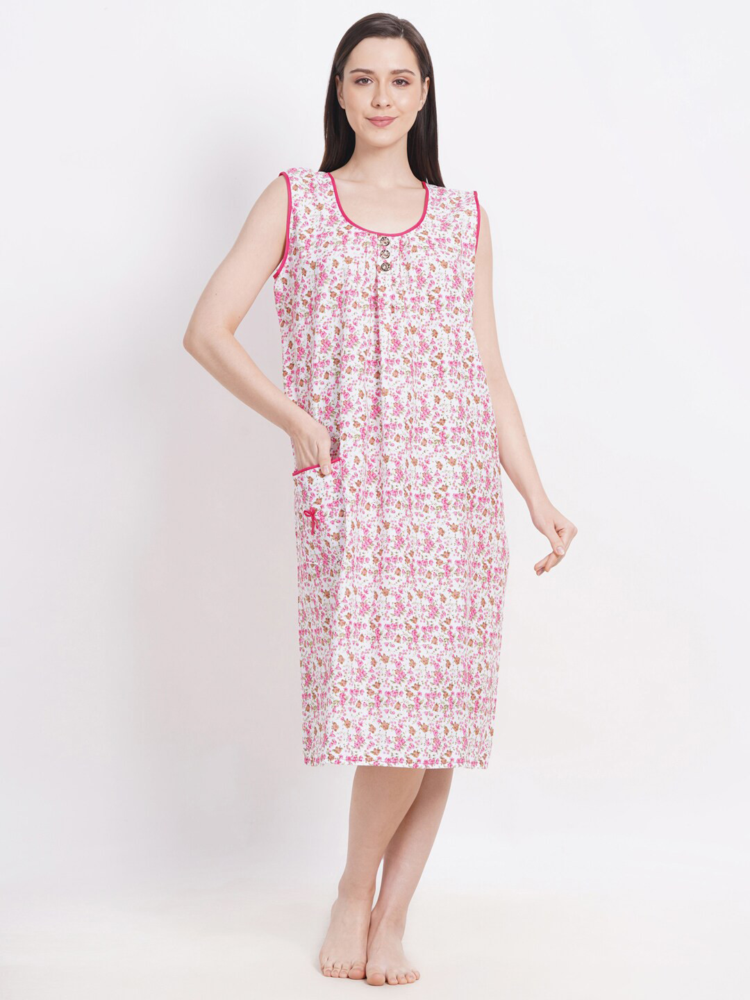 

Breezly Floral Printed Pure Cotton Nightdress, White