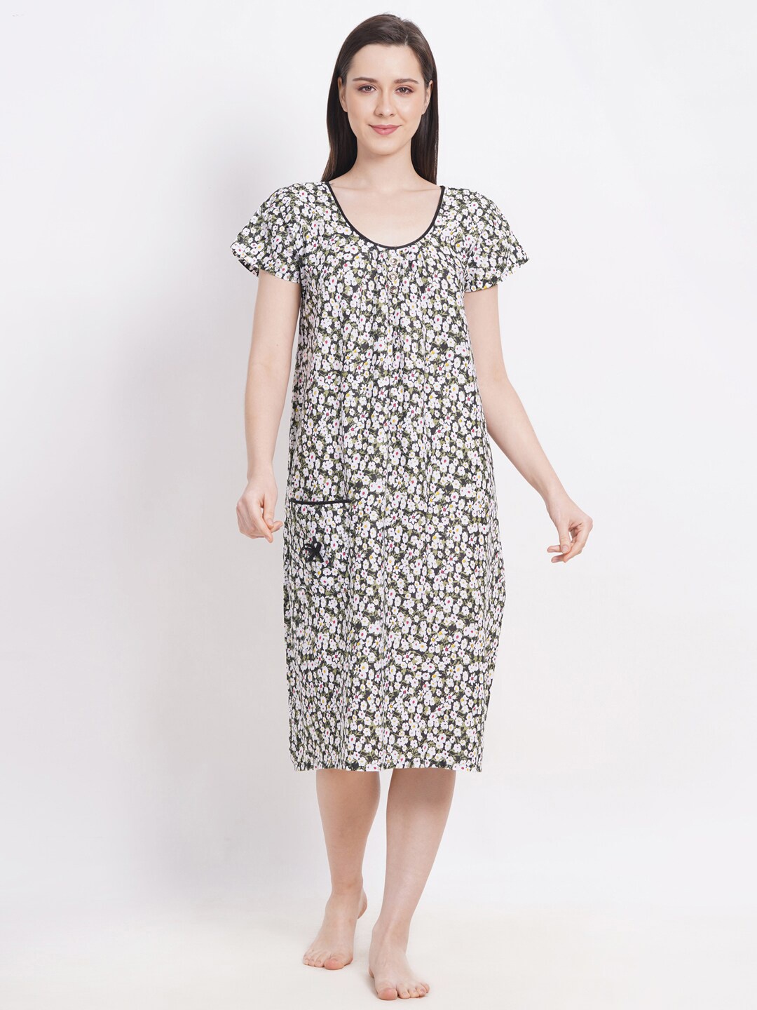 

Breezly Printed Cotton Nightdress, Green