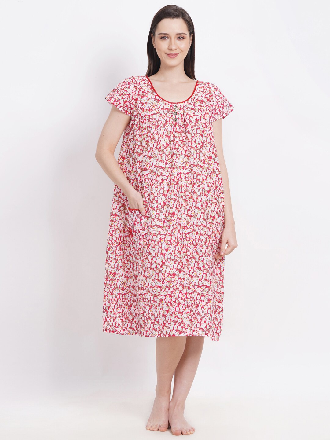 

Breezly Printed Cotton Nightdress, Red