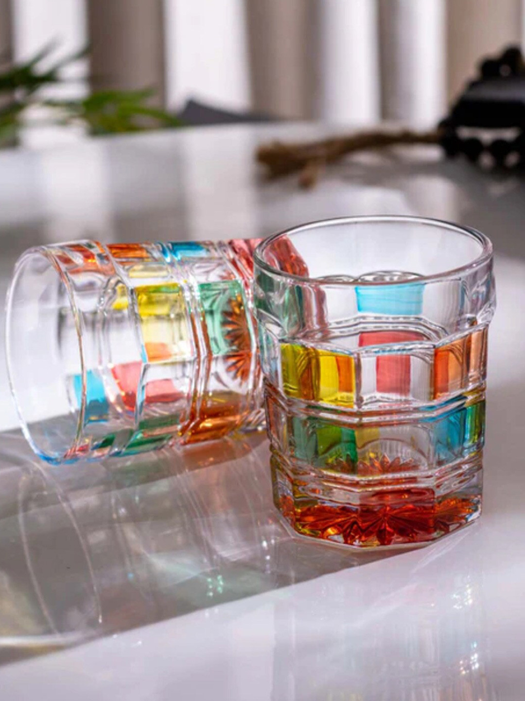 

THEDECORKART Red & Transparent 2 Pieces Printed Water or Juice Glass