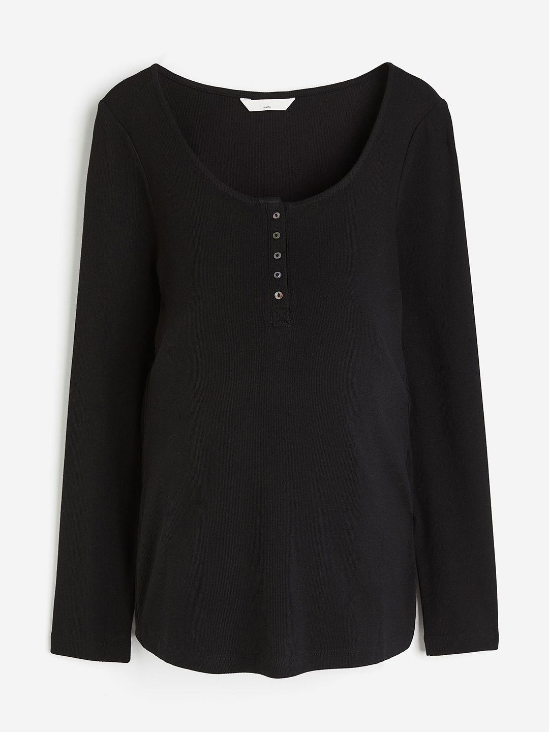 

H&M Women MAMA Before & After Ribbed Henley Top, Black