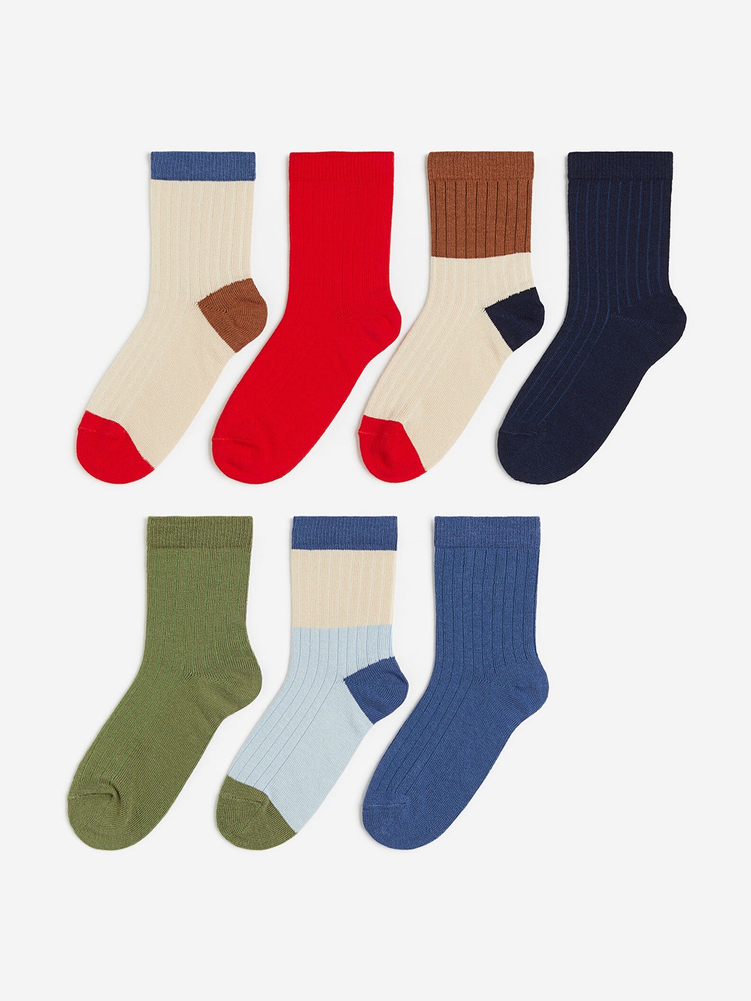 

H&M Boys 7-Pack Patterned Socks, Beige