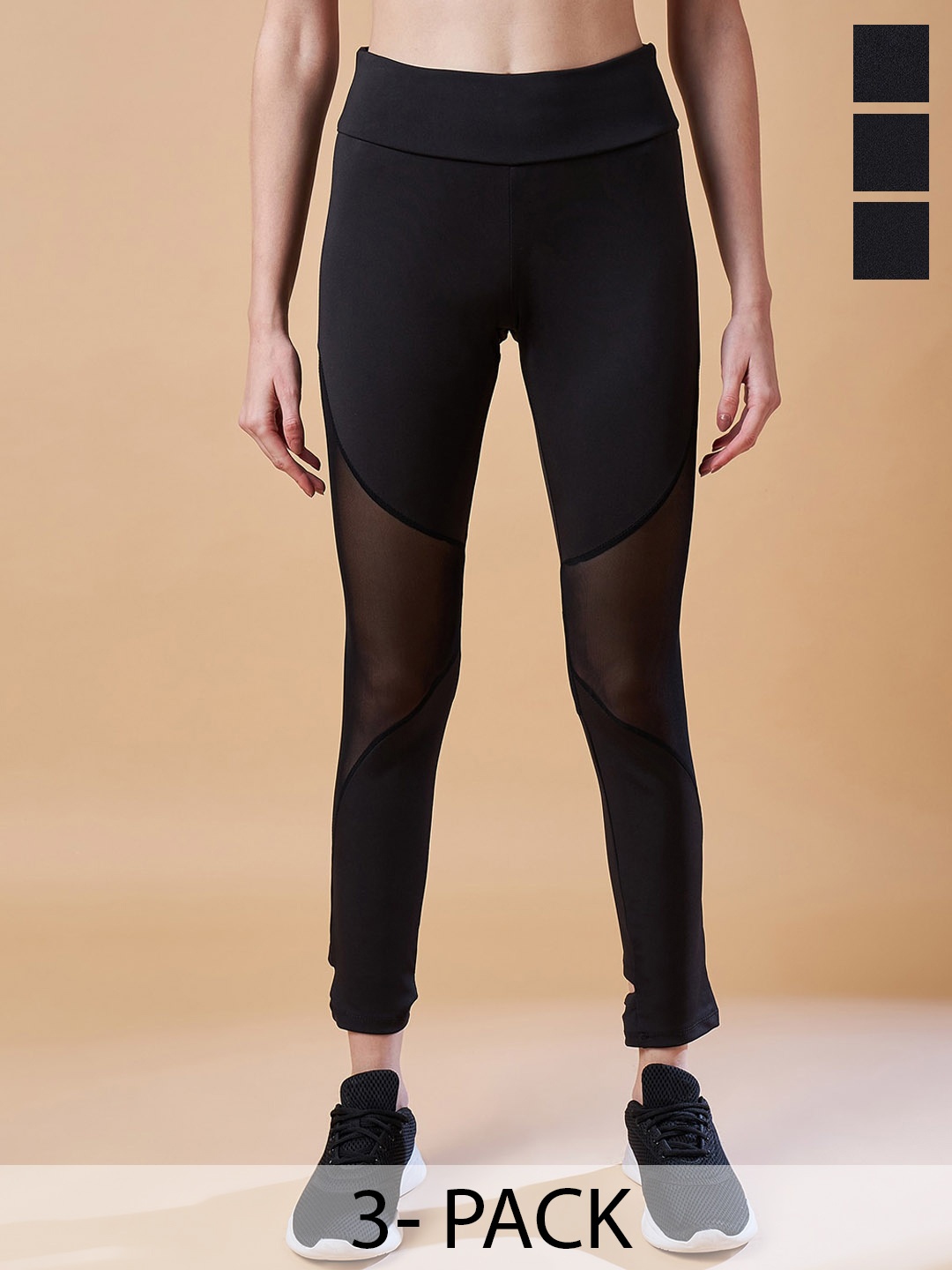 COLOR CAPITAL Pack of 3 Ankle Length Sports Tights, Black