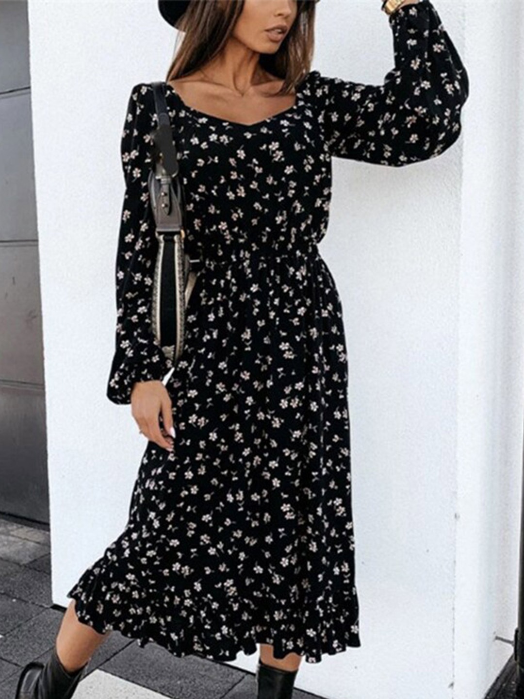 

StyleCast Floral Printed Layered A-line Dress, Black