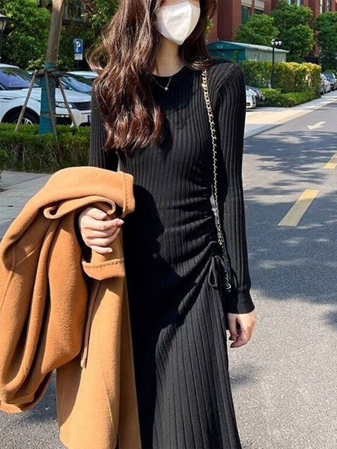 

StyleCast Black Self Design Sheath Midi Dress