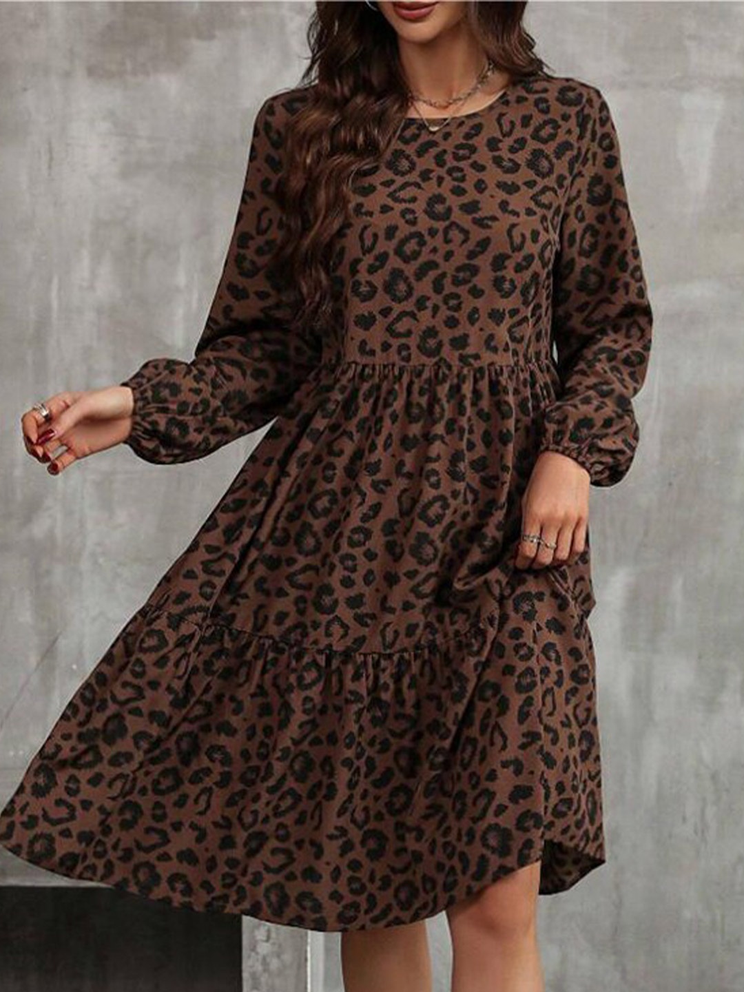 

StyleCast Brown Animal Printed A-Line Dress