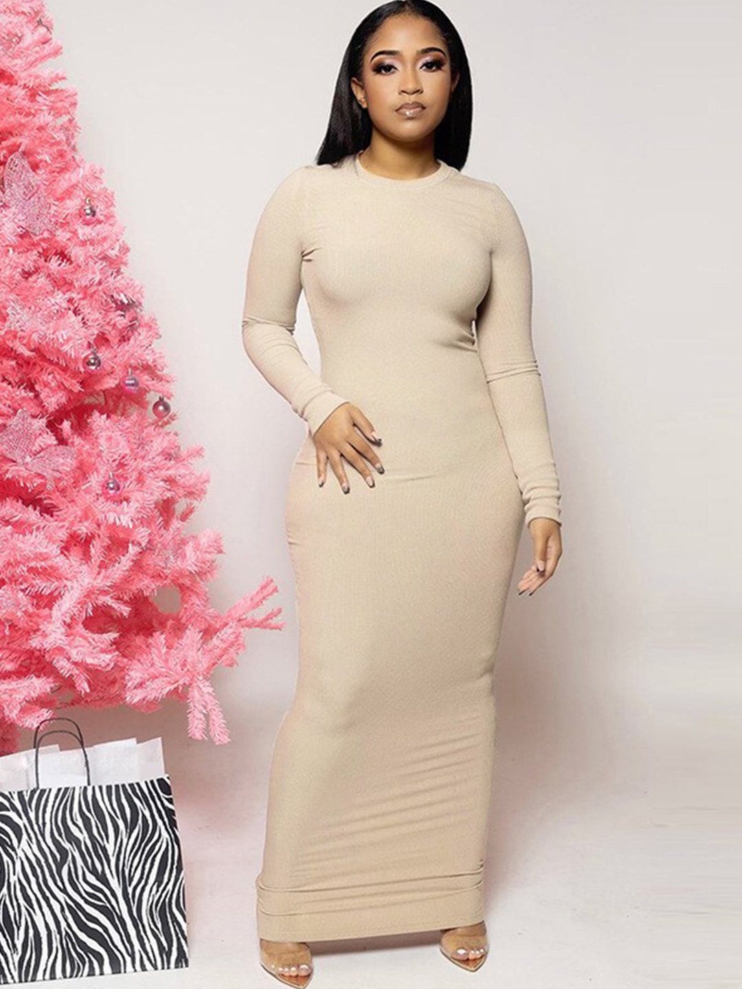

StyleCast Beige Bodycon Maxi Dress