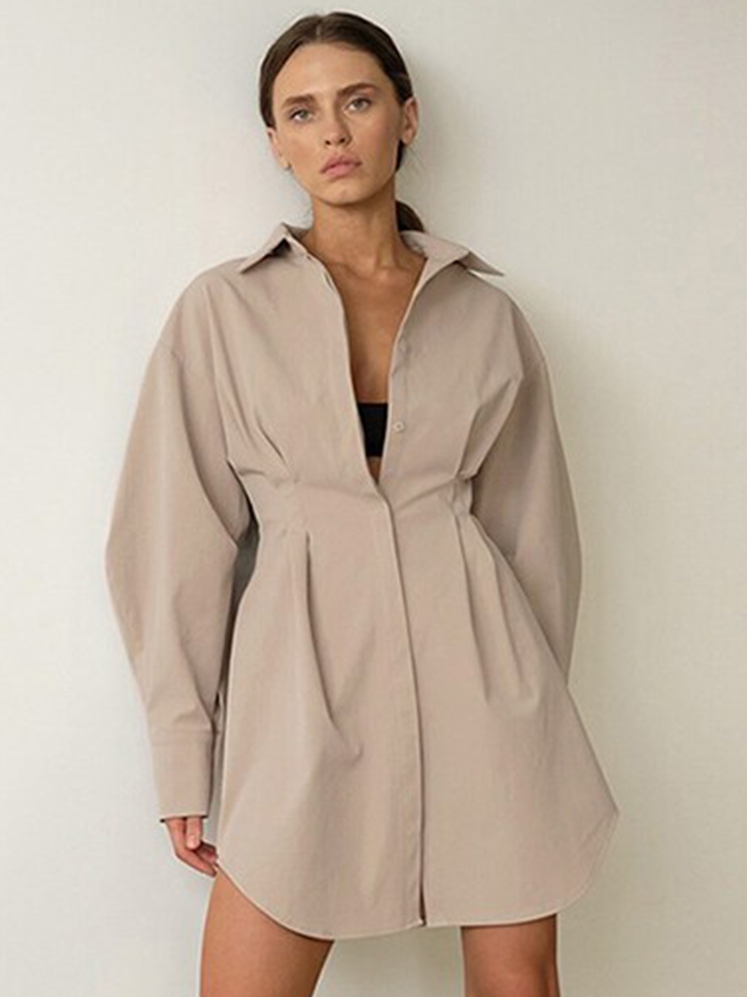 

StyleCast Khaki Cuffed Sleeves Shirt Dress