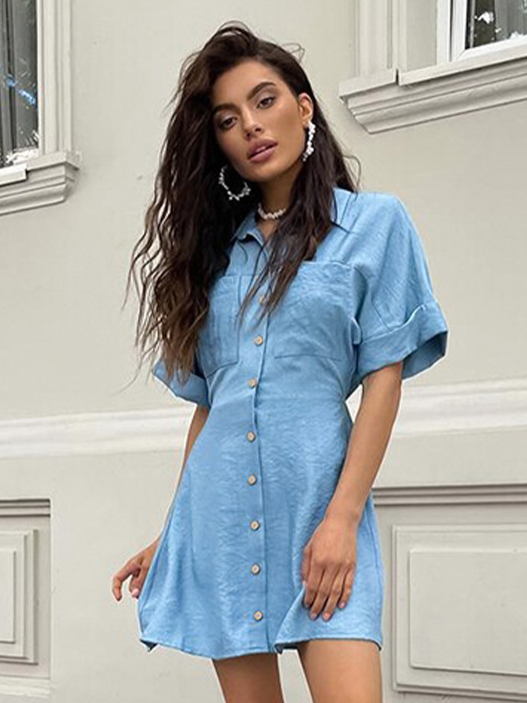 

StyleCast Blue Shirt Collar Shirt Mini Dress