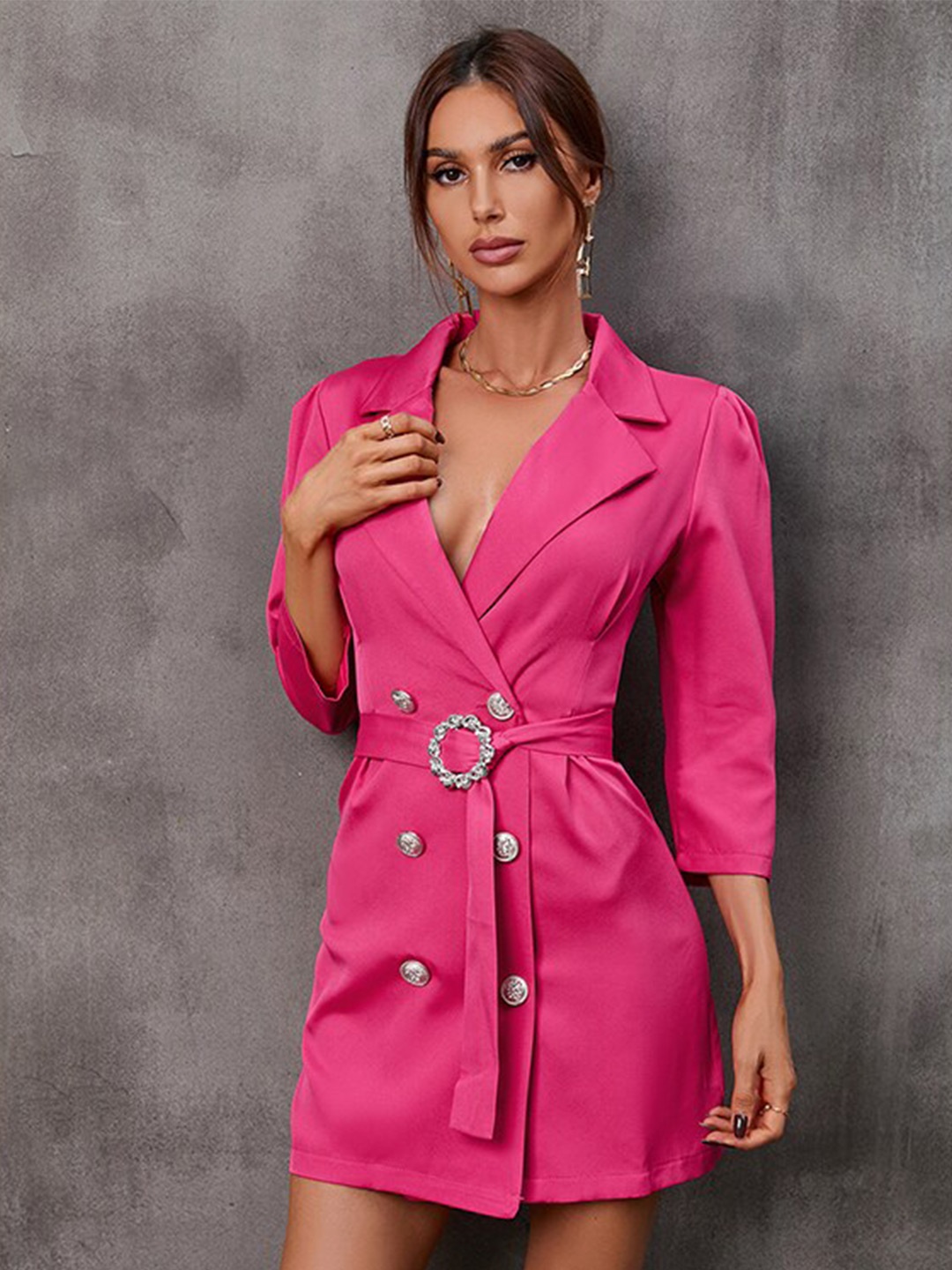 StyleCast Fuchsia Belted Shirt Mini Dress
