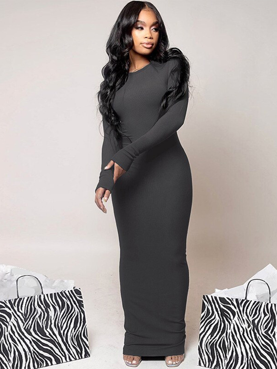 

StyleCast Grey Round Neck Bodycon Maxi Dress