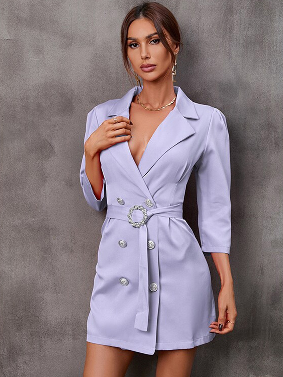 

StyleCast Purple Notched Lapel Collar Belted Shirt Dress