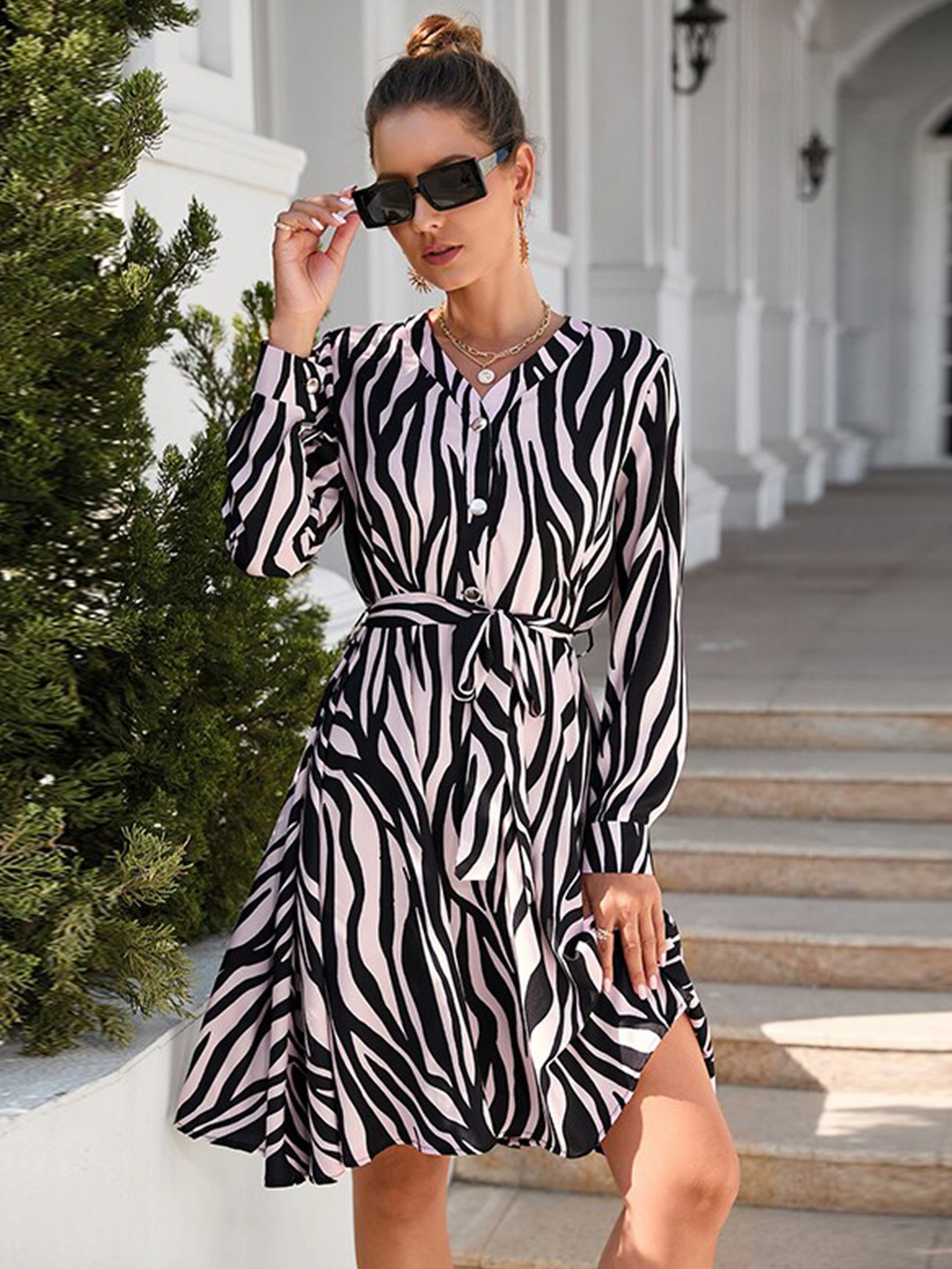 StyleCast Beige Abstract Printed A-Line Mini Dress