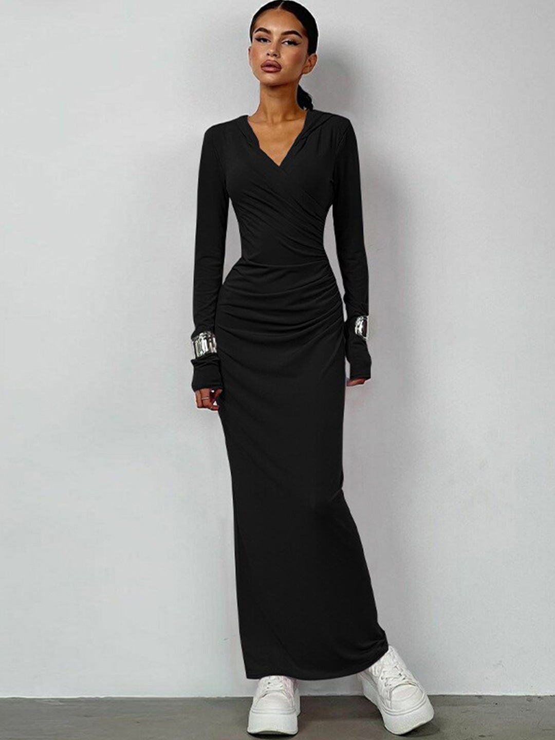 StyleCast Black V-Neck Bodycon Maxi Dress