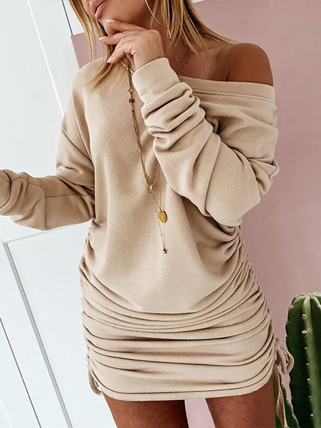 

StyleCast Khaki Ruched T-shirt Mini Dress