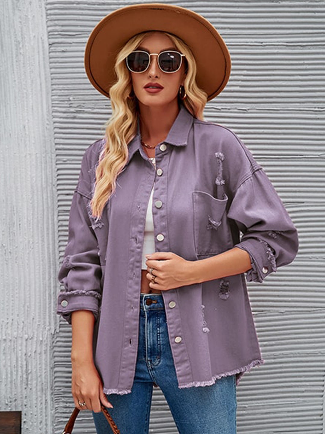 

StyleCast Purple Spread Collar Longline Casual Shacket