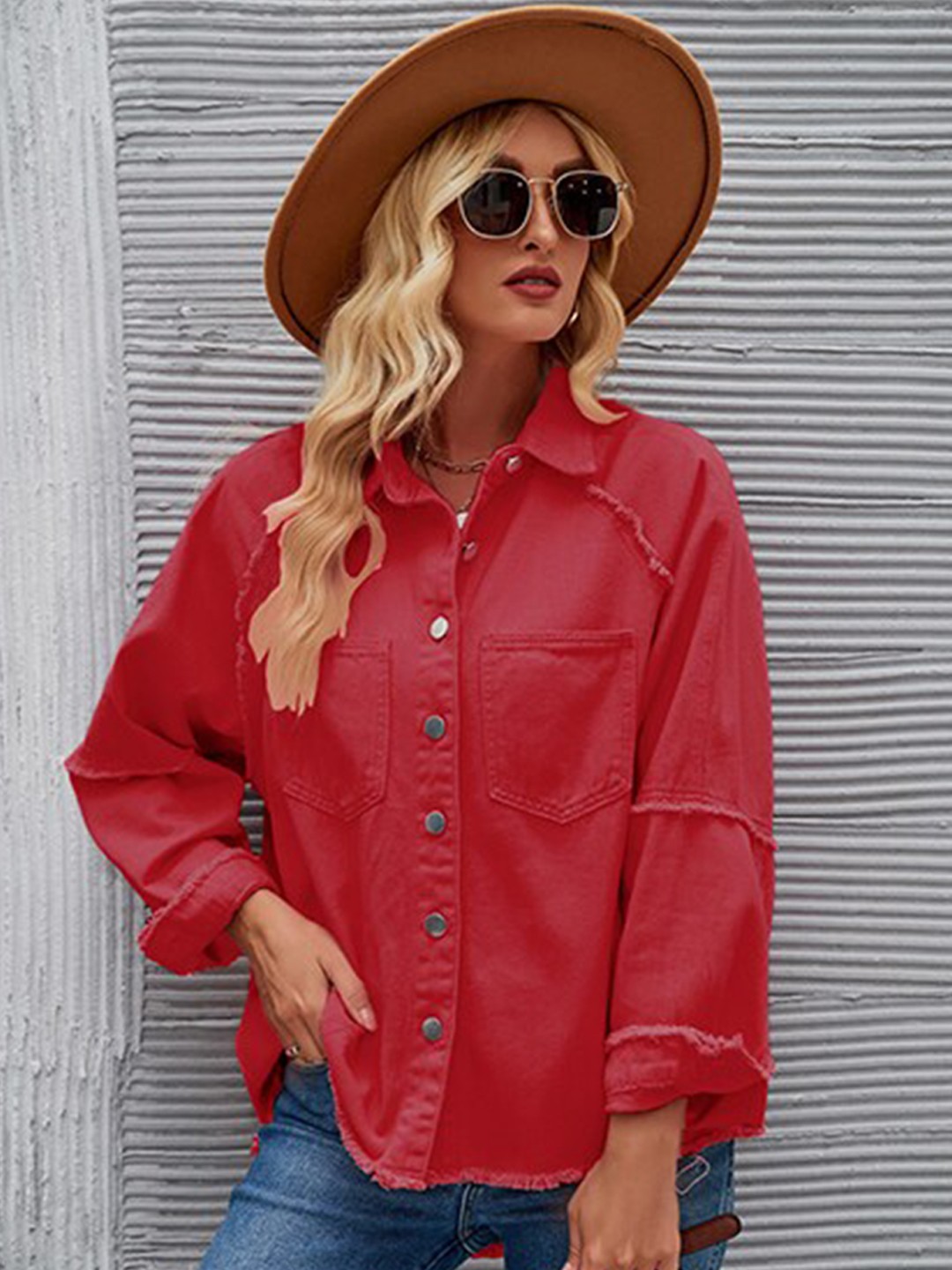 

StyleCast Red Raglan Sleeves Longline Casual Shacket