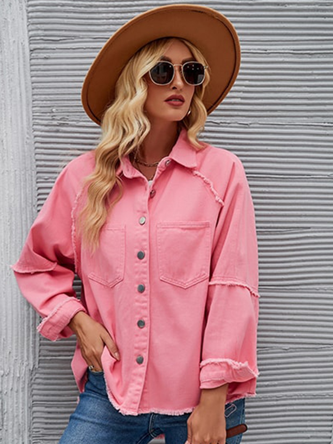 

StyleCast Pink Raglan Sleeves Longline Casual Shacket