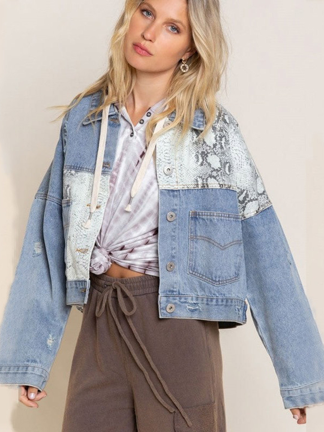 

StyleCast Colourblocked Cotton Denim Jacket, Blue