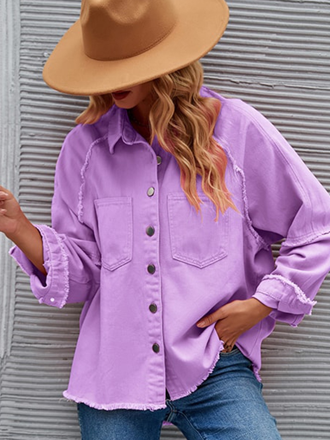 

StyleCast Purple Raglan Sleeves Longline Casual Shacket
