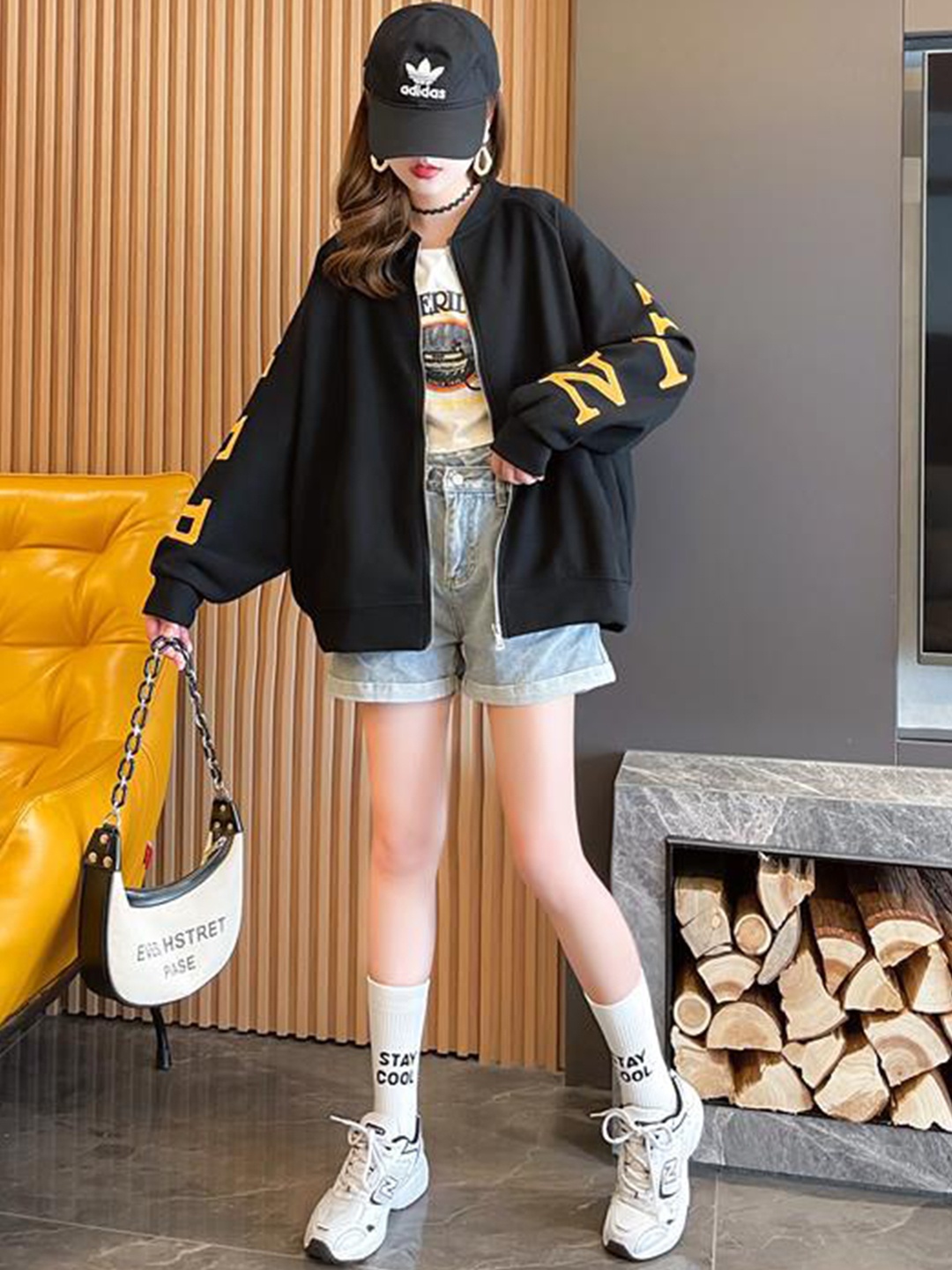 

StyleCast Typography Printed Longline Open Front Jacket, Black