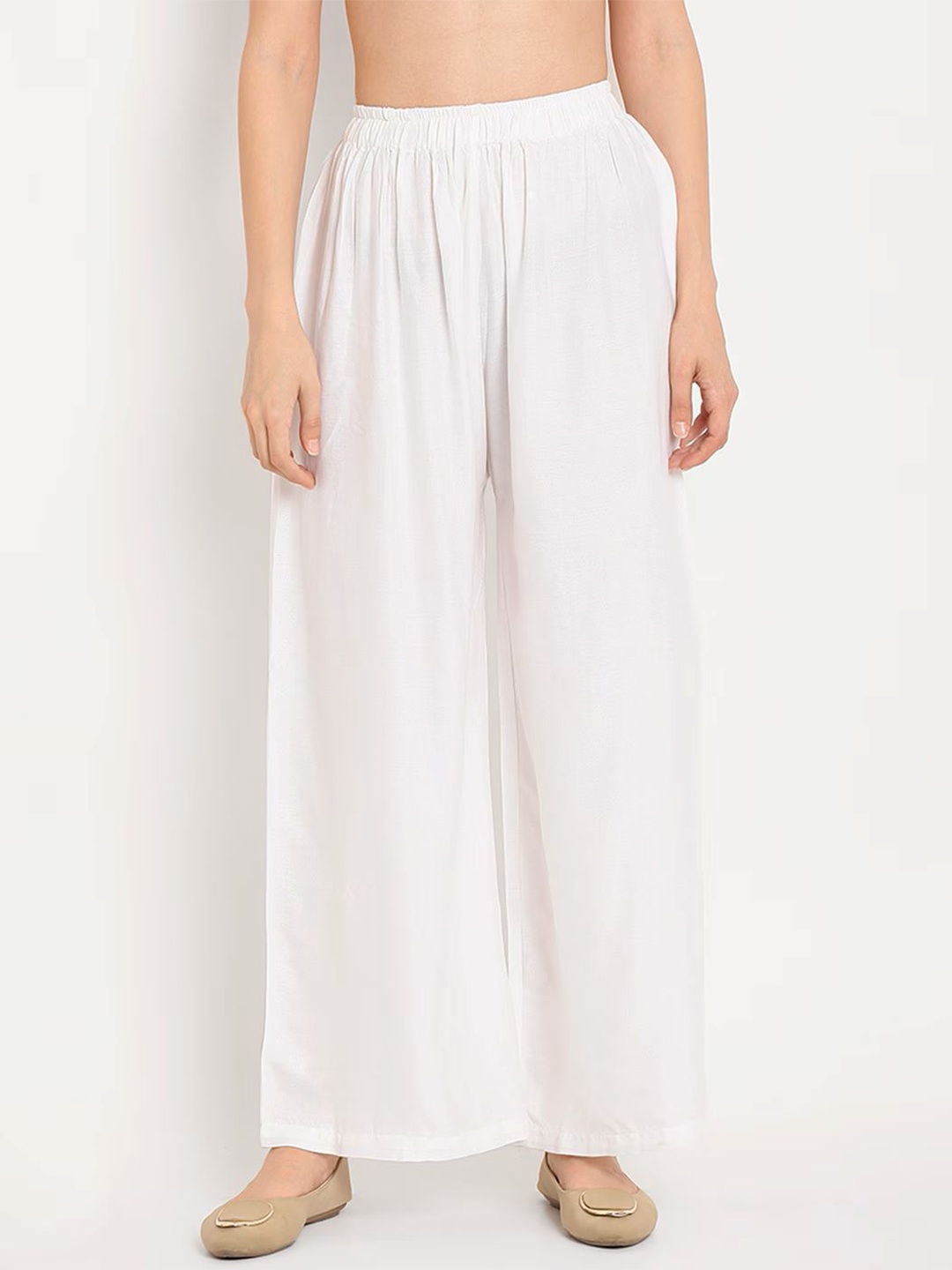 

KALINI Flared Fit Knitted Palazzos, White