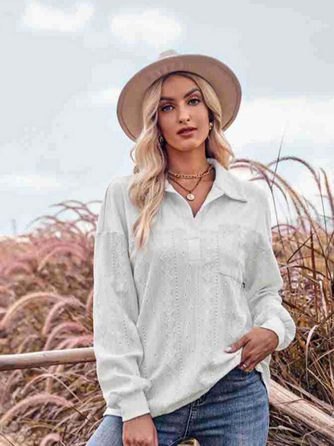 

StyleCast White Self Design Casual Shirt