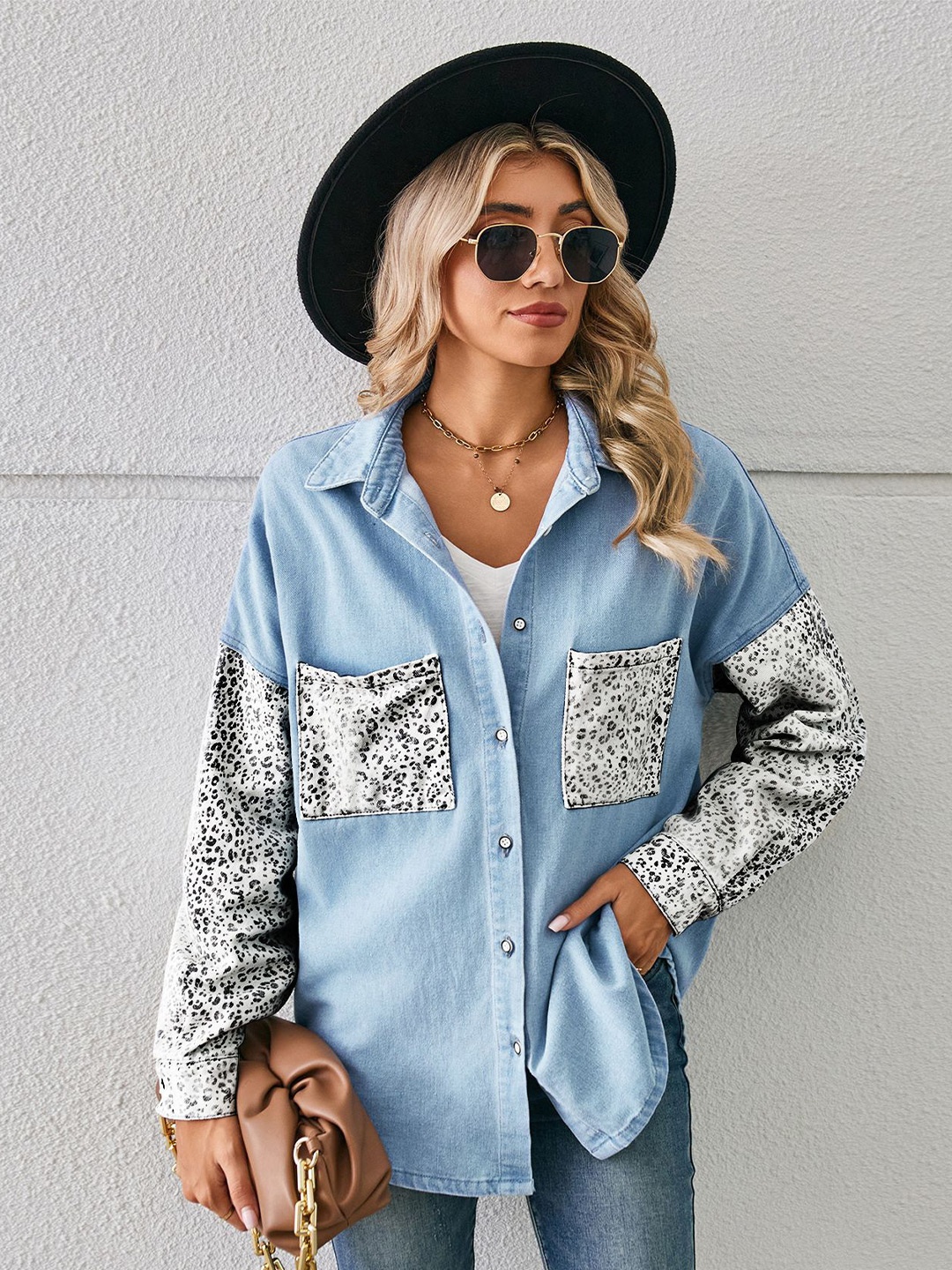 StyleCast Blue & White Regular Fit Abstract Printed Long Sleeves Shacket