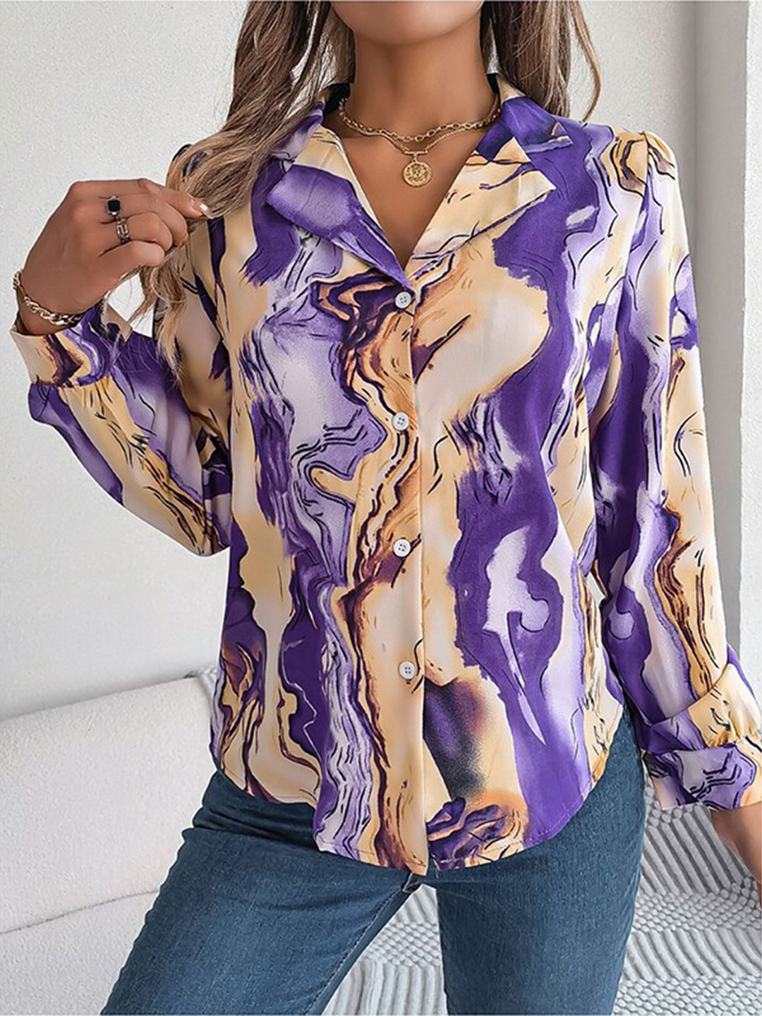 

StyleCast Purple & Beige Abstract Printed Casual Shirt