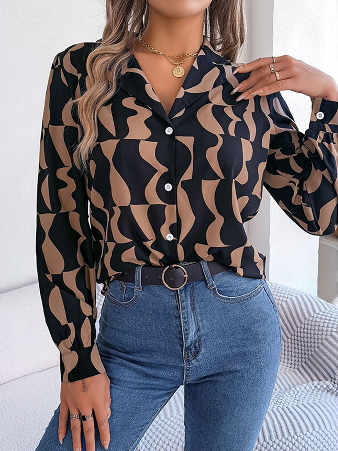 

StyleCast Black & Brown Abstract Printed Casual Shirt
