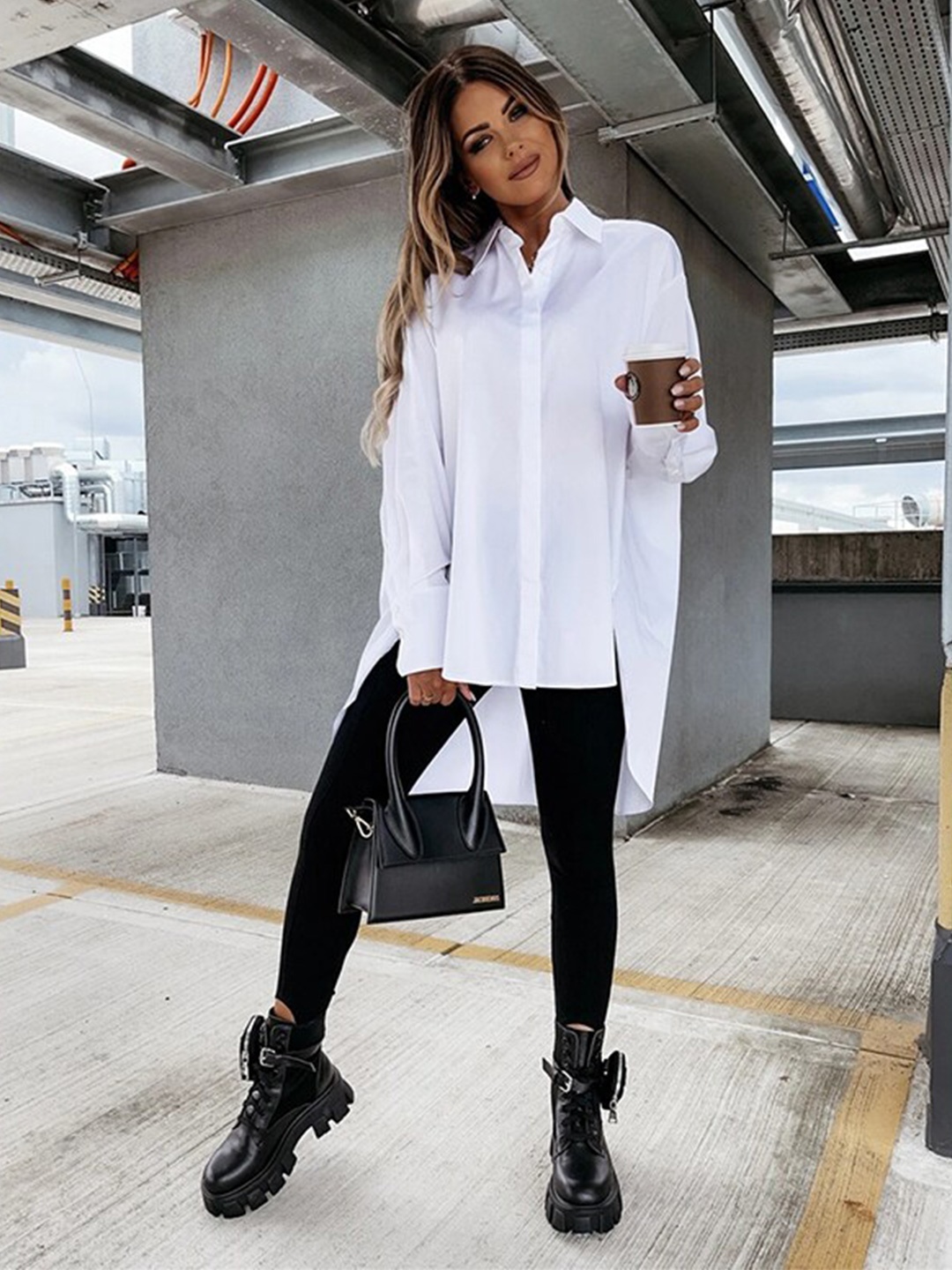 

StyleCast White Longline High Low Casual Shirt