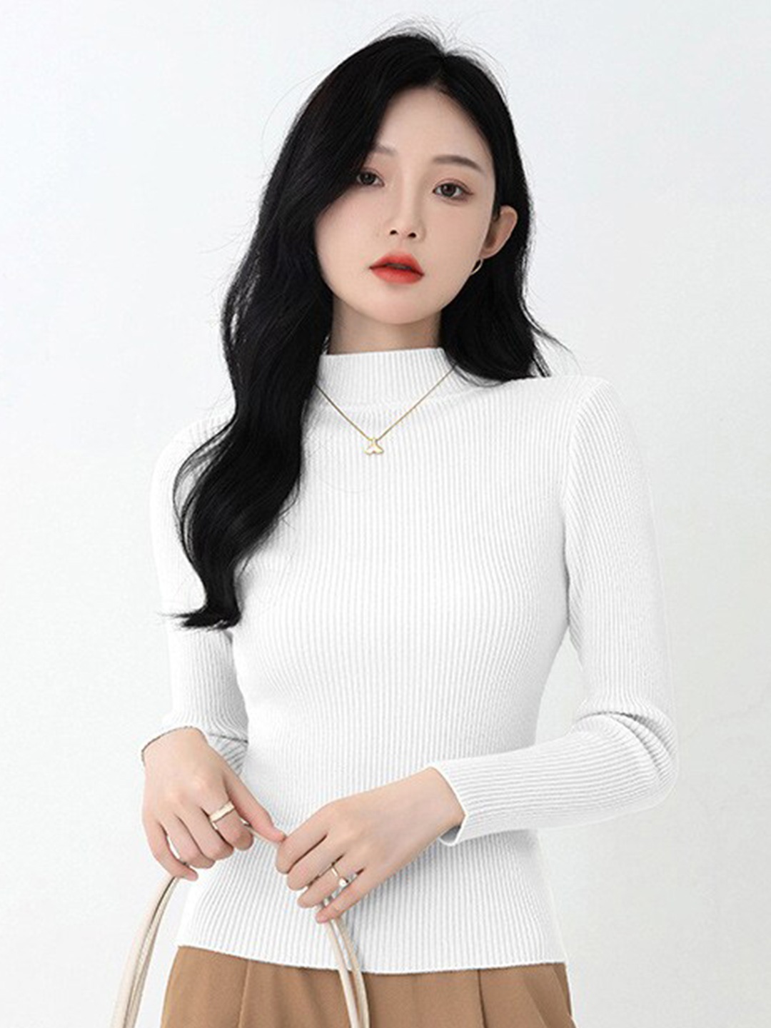 

StyleCast White Mock Collar Long Sleeves Pullover Sweater
