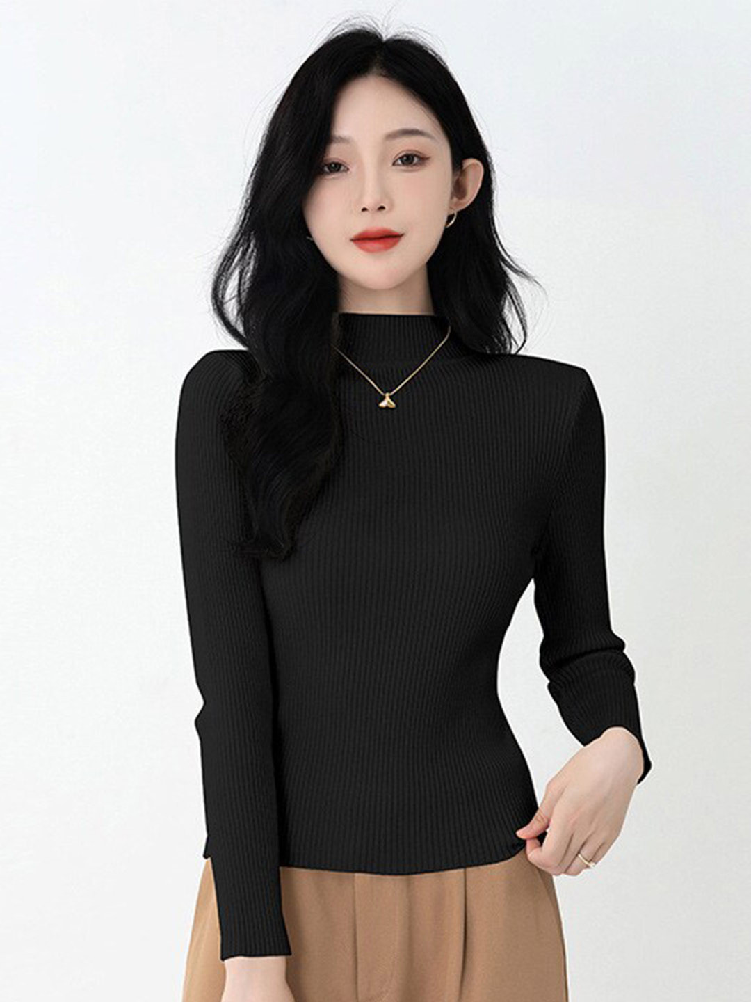 

StyleCast Black Ribbed High Neck Pullover Sweater