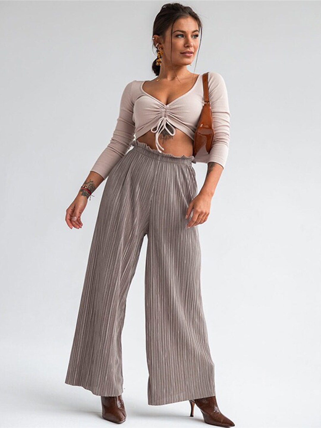 

StyleCast Pink & bark Blouson Ruched Crop Top