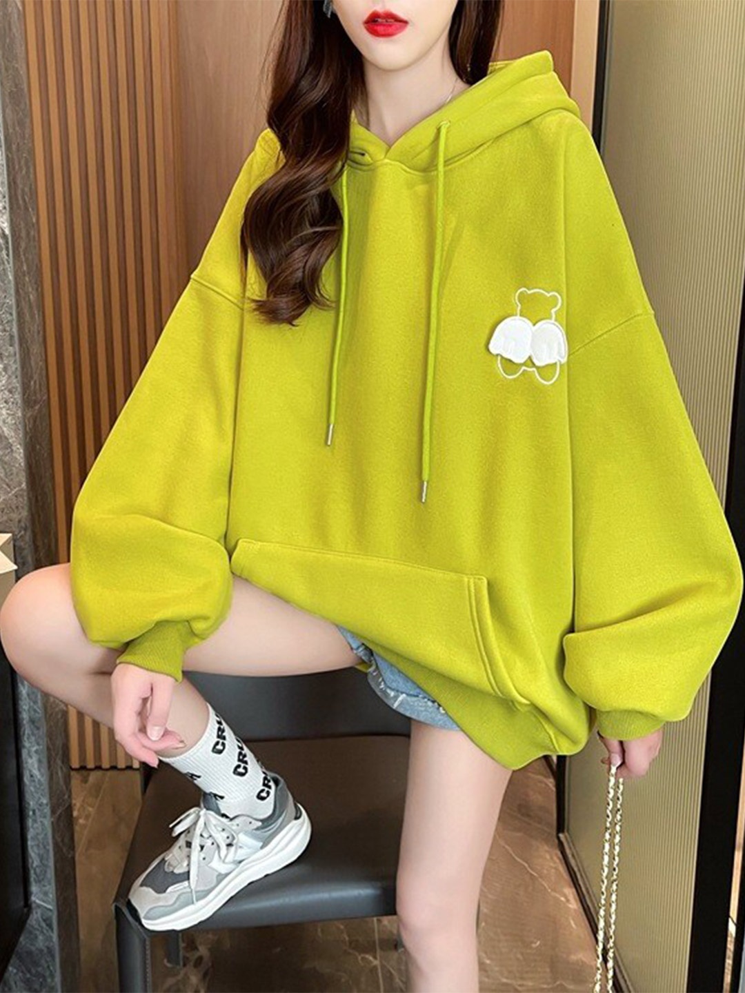 

StyleCast Yellow Hooded Embroidered Sweatshirt