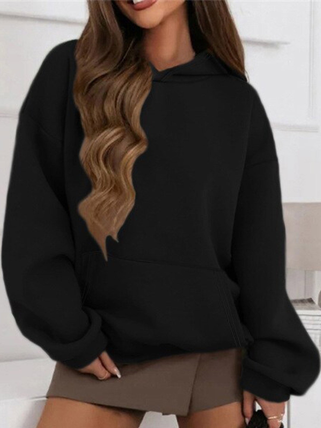 

StyleCast Black Hooded Terry Pullover Sweatshirt