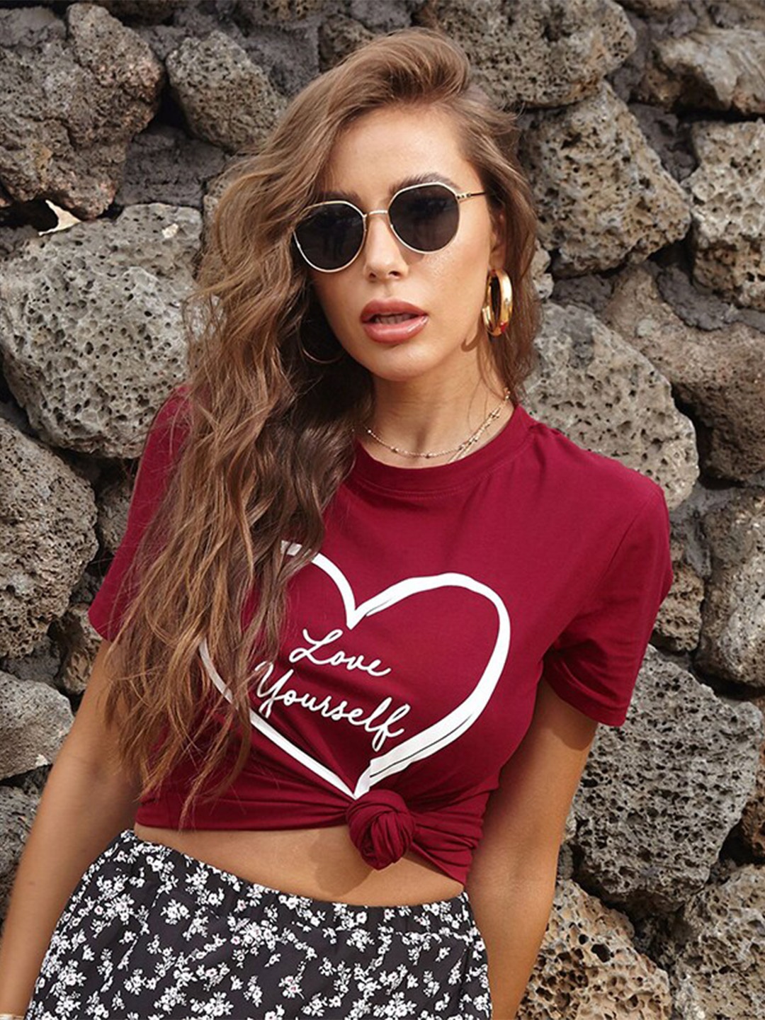 

StyleCast Red Typography Printed Slim Fit T-shirt